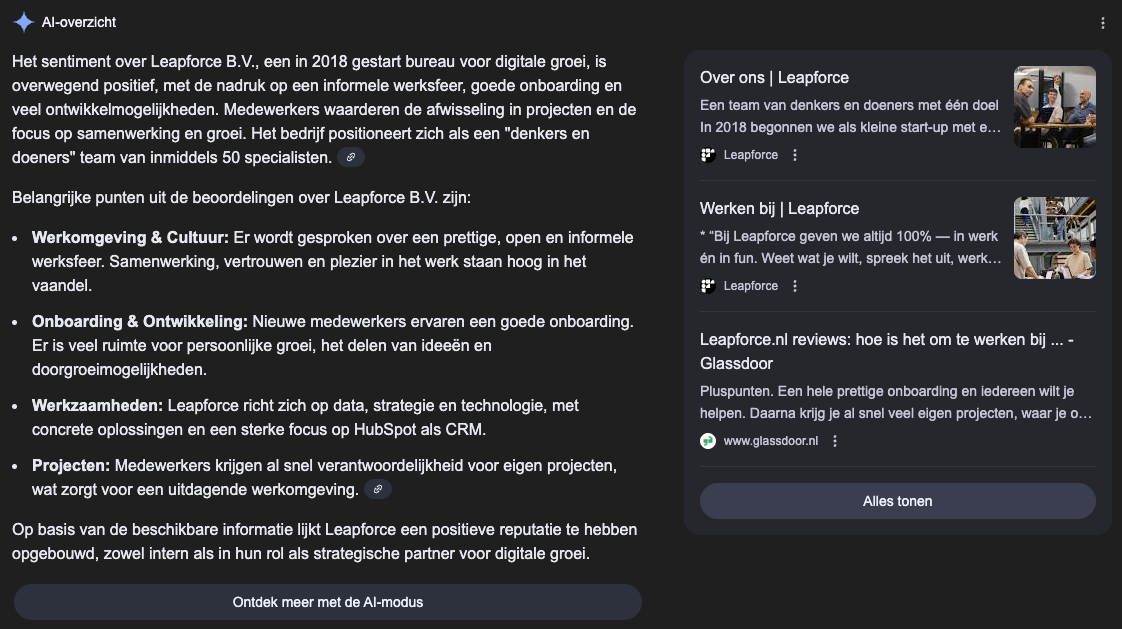 AI overview antwoord over Leapforce