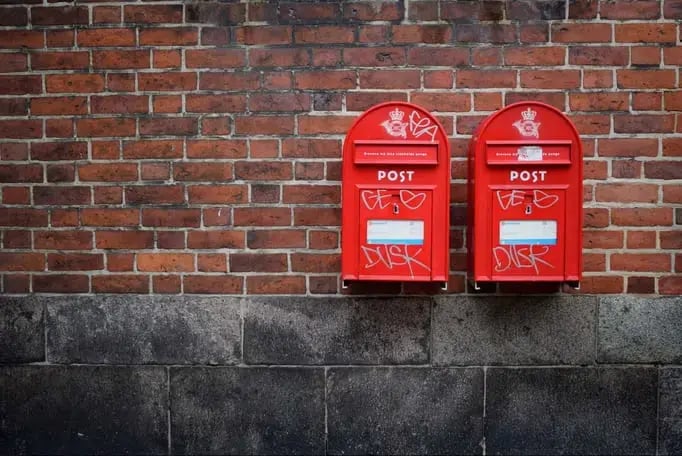 Two red mailboxes