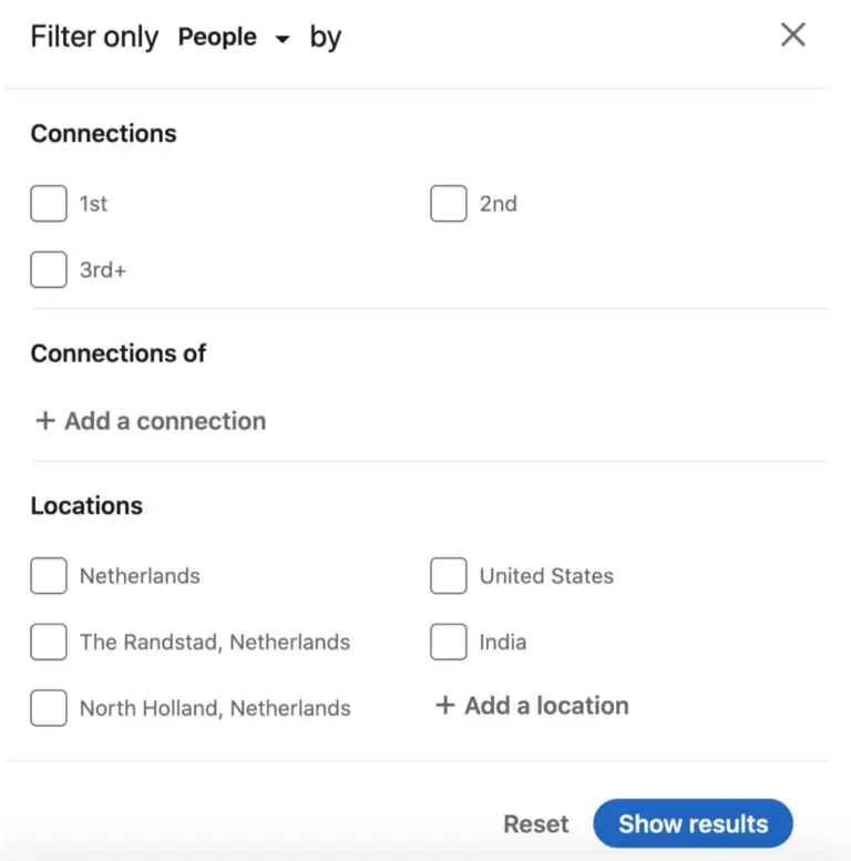 LinkedIn filtering