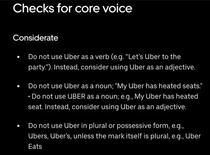 Uber guidelines
