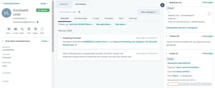 HubSpot lead dashboard