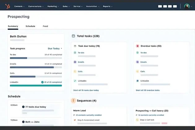 HubSpot prospecting dashboard