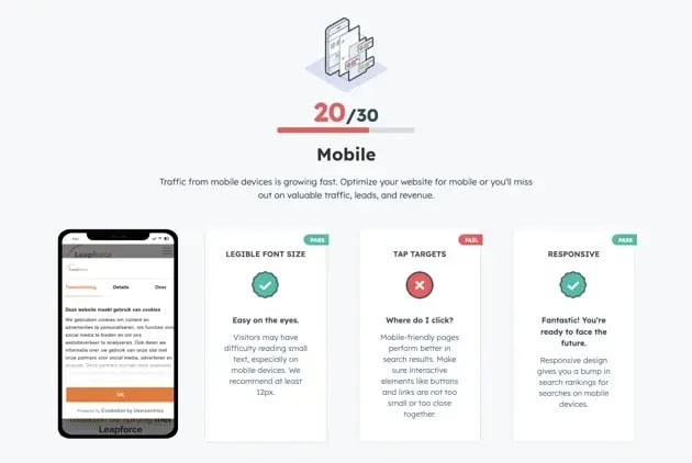 Website mobile score