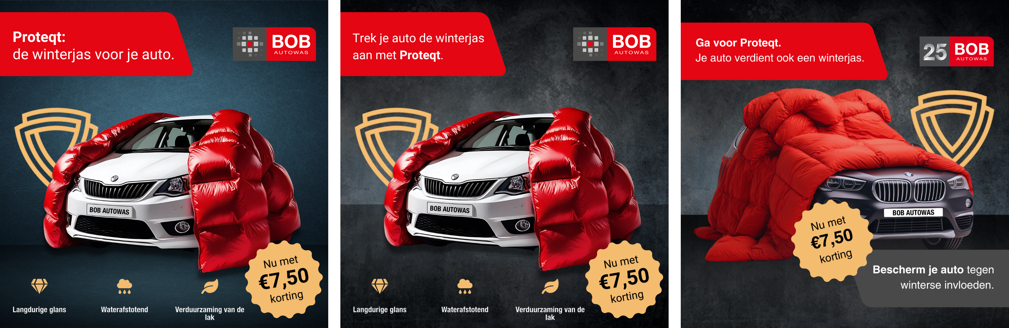 Drie auto's in winterjassen