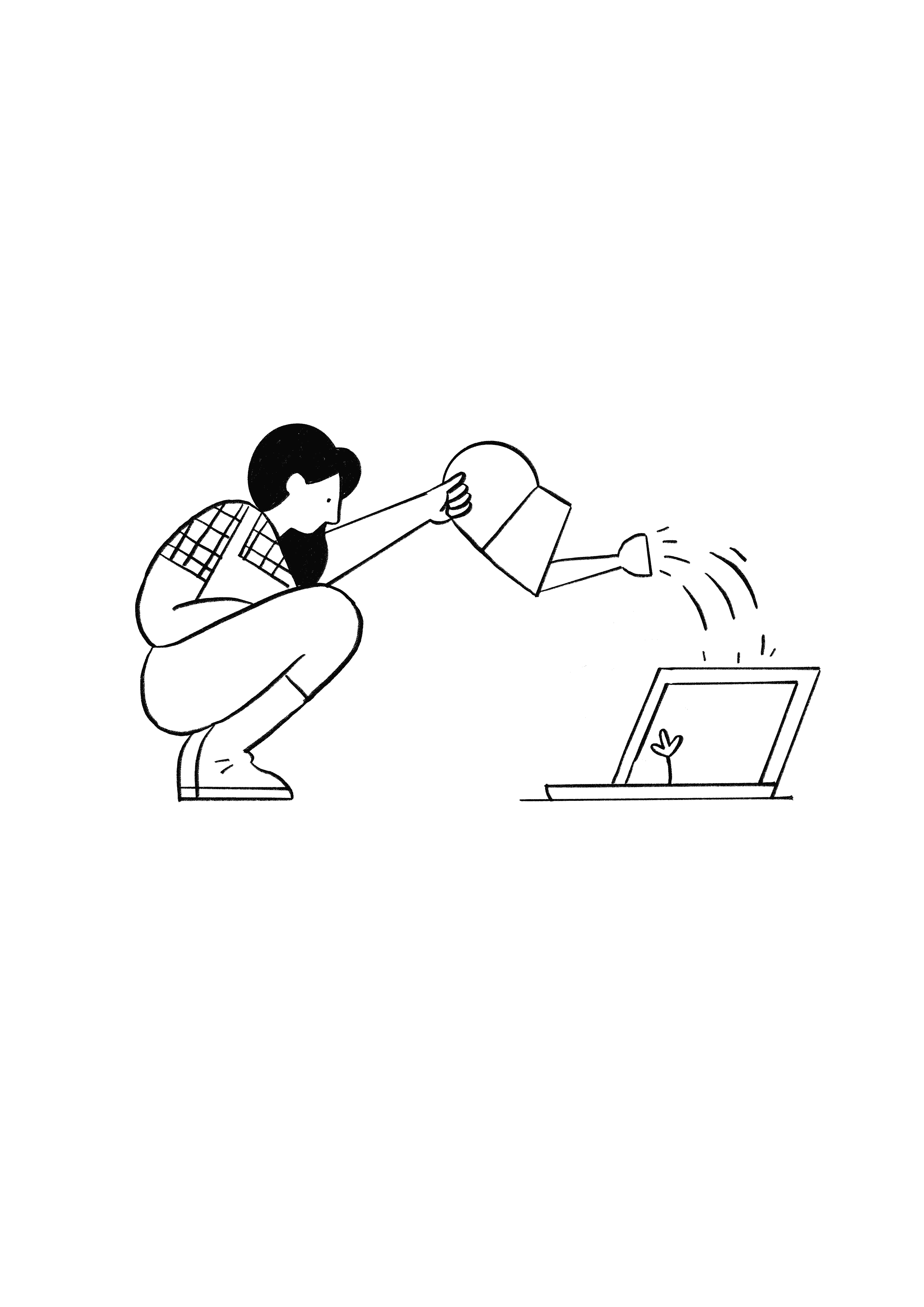 Online growth Illustration of a woman watering a laptop