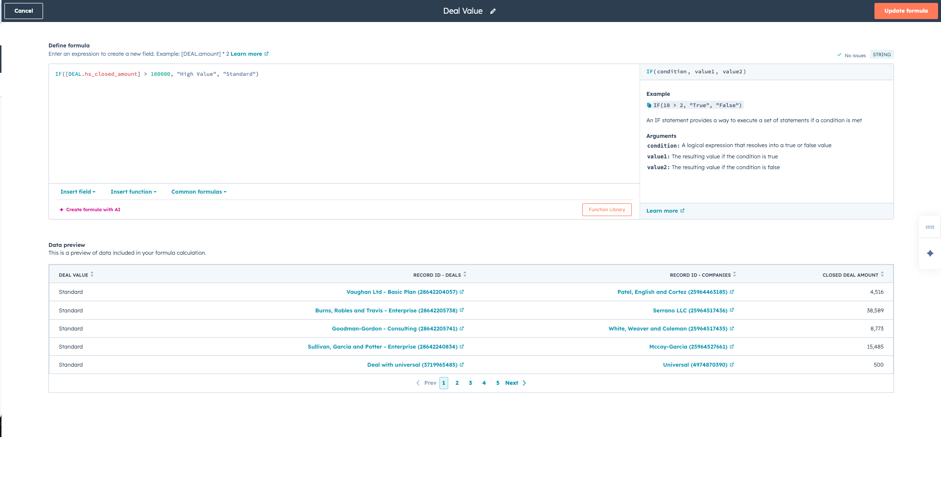 Formule veld in Custom Report Builder