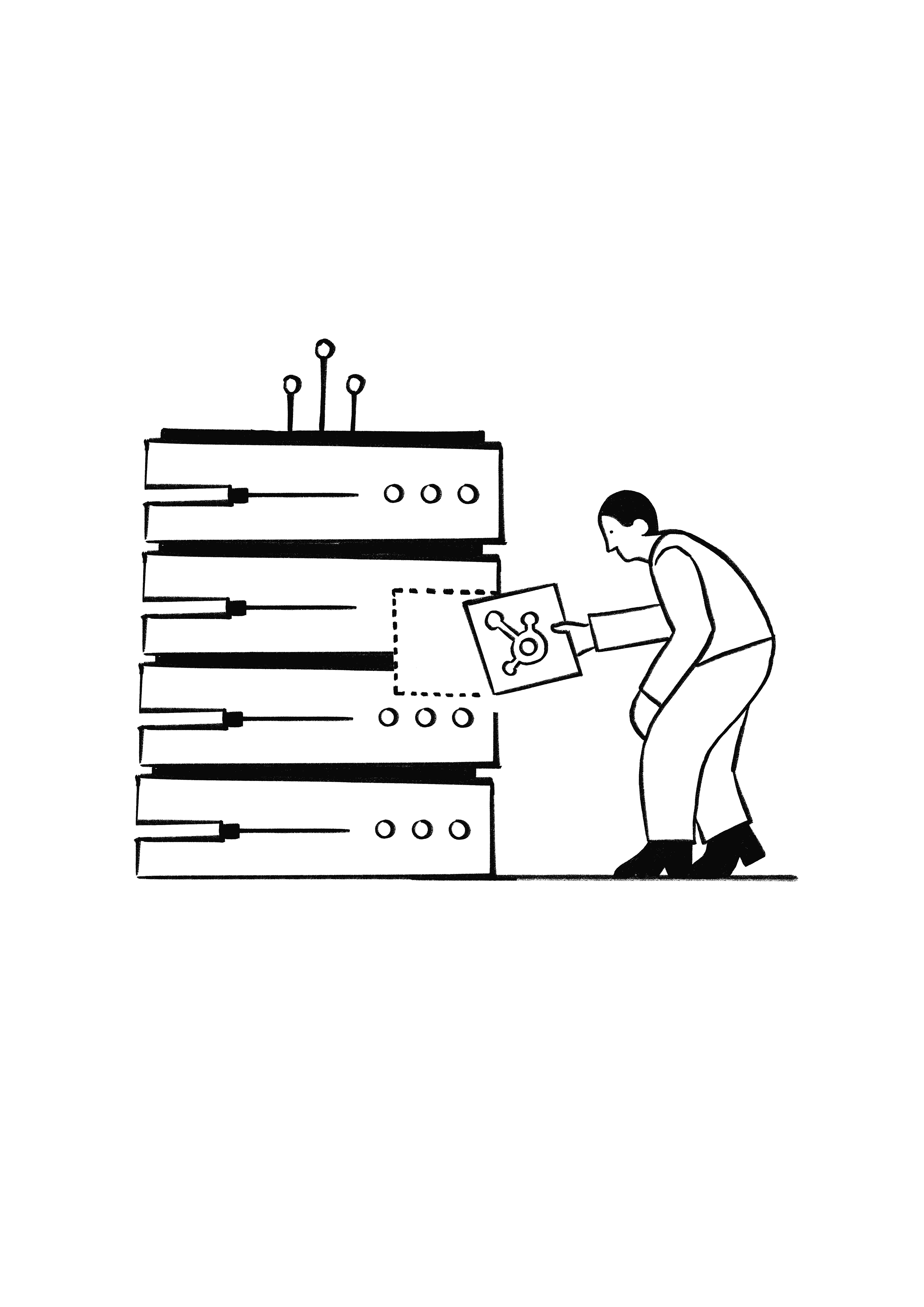 Illustration of an IT specialist installing HubSpot